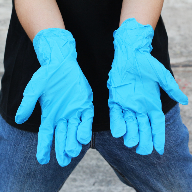 Blue latex gloves